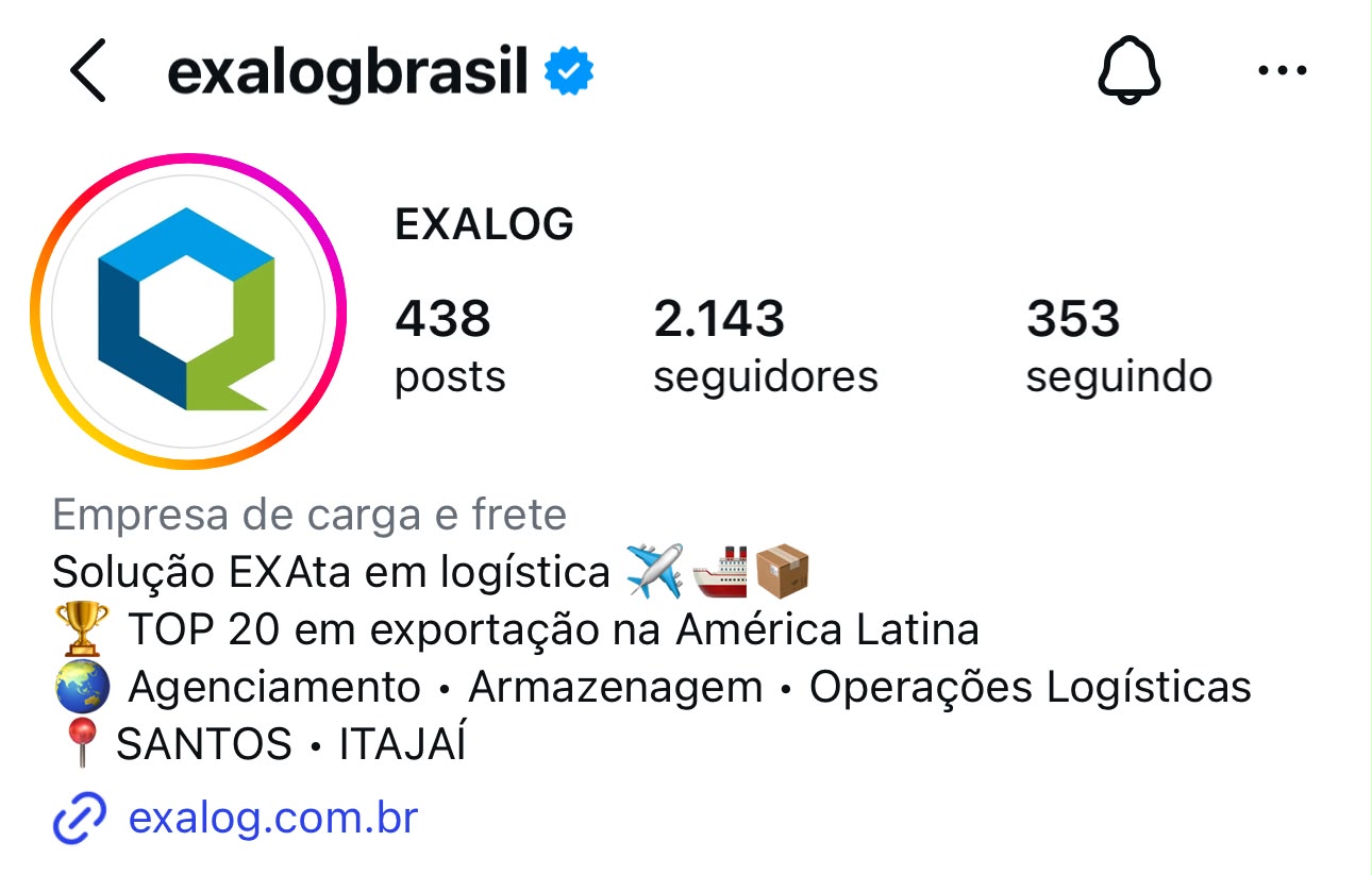 Perfil da Exalog no Instagram