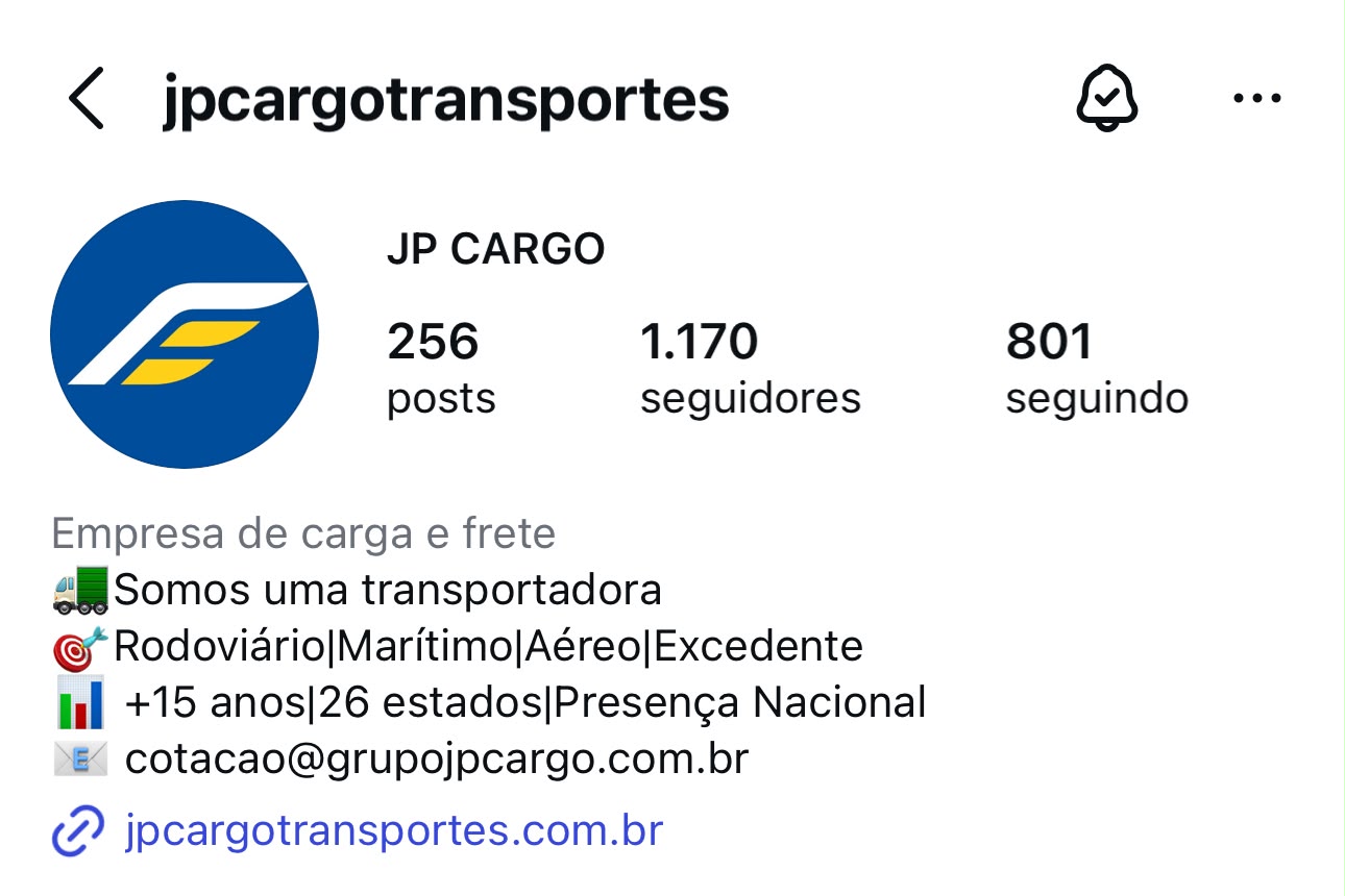 Perfil da JP Cargo no Instagram