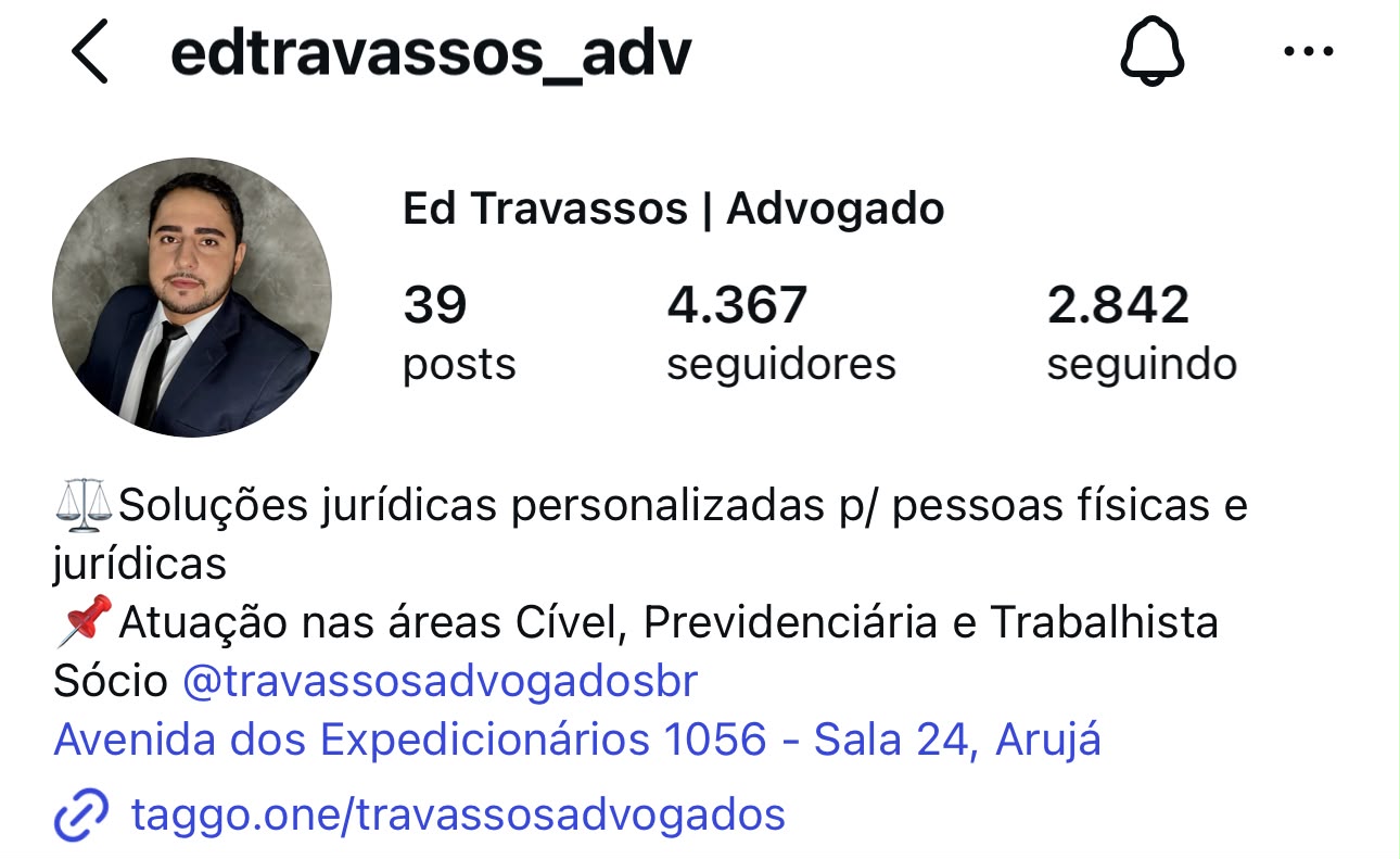 Perfil da Travassos Advogados no Instagram